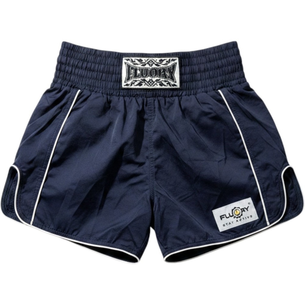 Fluory Muay Thai Shorts Navy Blue White Piping MMA‎ Kickboxing Mens Medium NWT